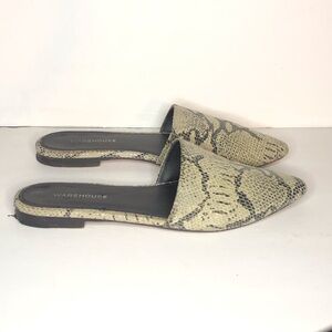 ASOS x Warehouse Leather Snakeskin Slip On Flats